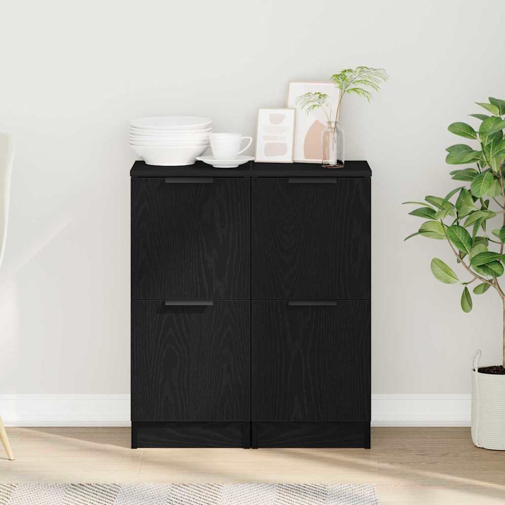 Sideboard 2 stk. Schwarz Eichen-Optik 30 x 30 x 70 cm