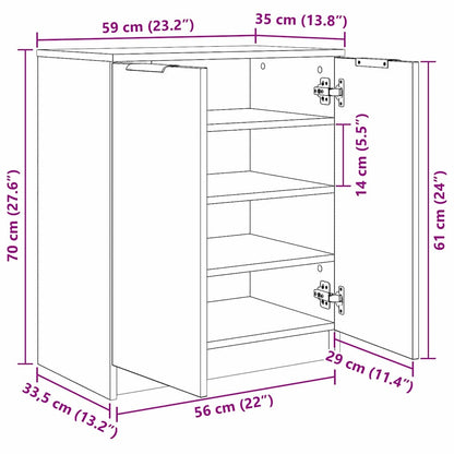 Schuhschrank Schwarz Eichen-Optik 59 x 35 x 70 cm Holzwerkstoff