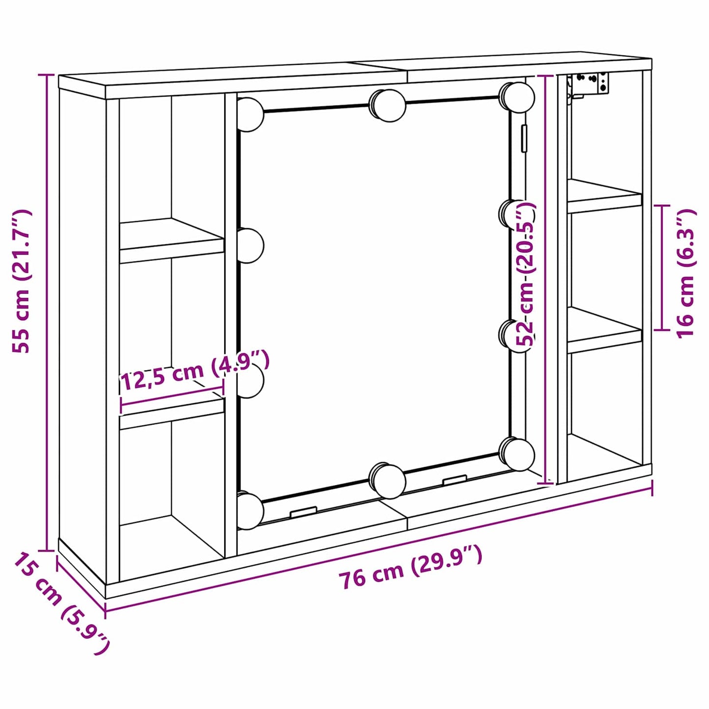 Spiegelschrank mit Regal Schwarz Eichen-Optik 76 x 15 x 55 cm