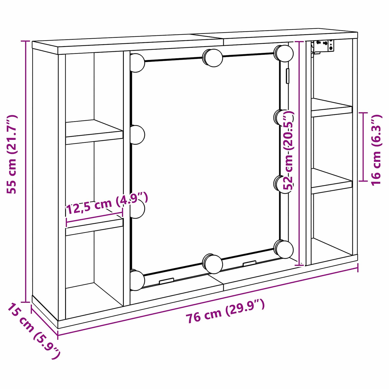 Spiegelschrank mit Regal Schwarz Eichen-Optik 76 x 15 x 55 cm