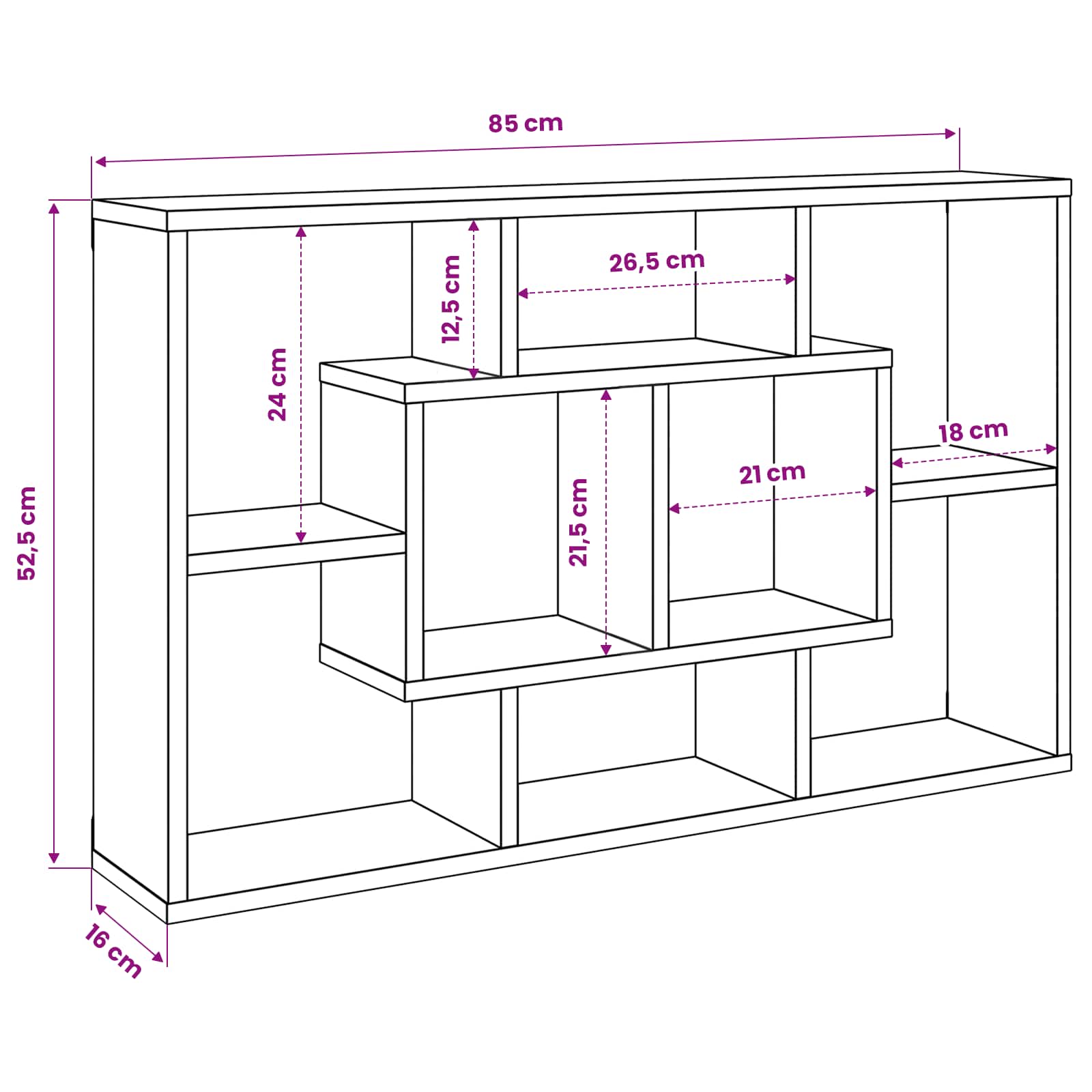 Wandregal Schwarz Eichen-Optik 85 x 16 x 52,5 cm Holzwerkstoff