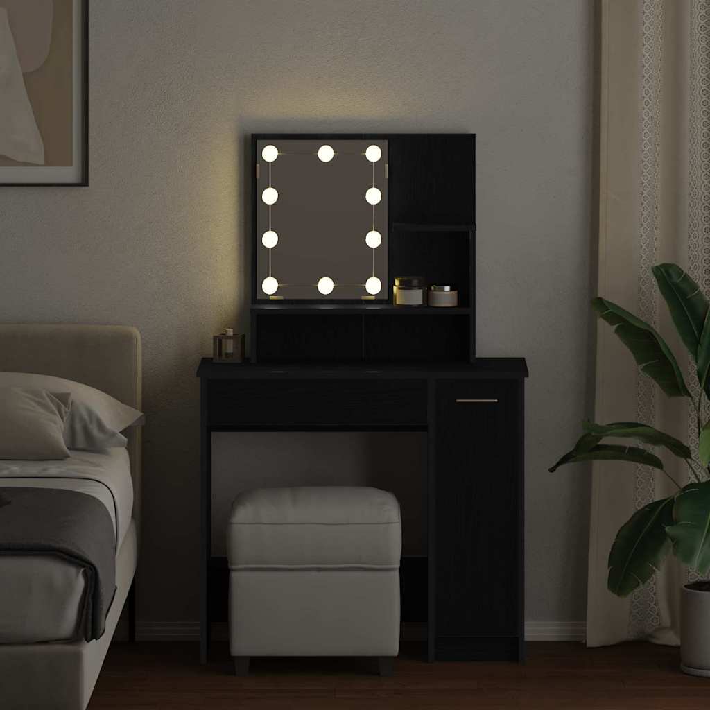 Schminktisch mit Regal Schwarz Eichen-Optik 86.5 x 35 x 136 cm