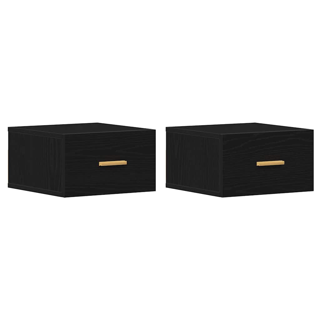 Wandmontierter Nachtschrank 2 pcs Schwarz Eichen-Optik