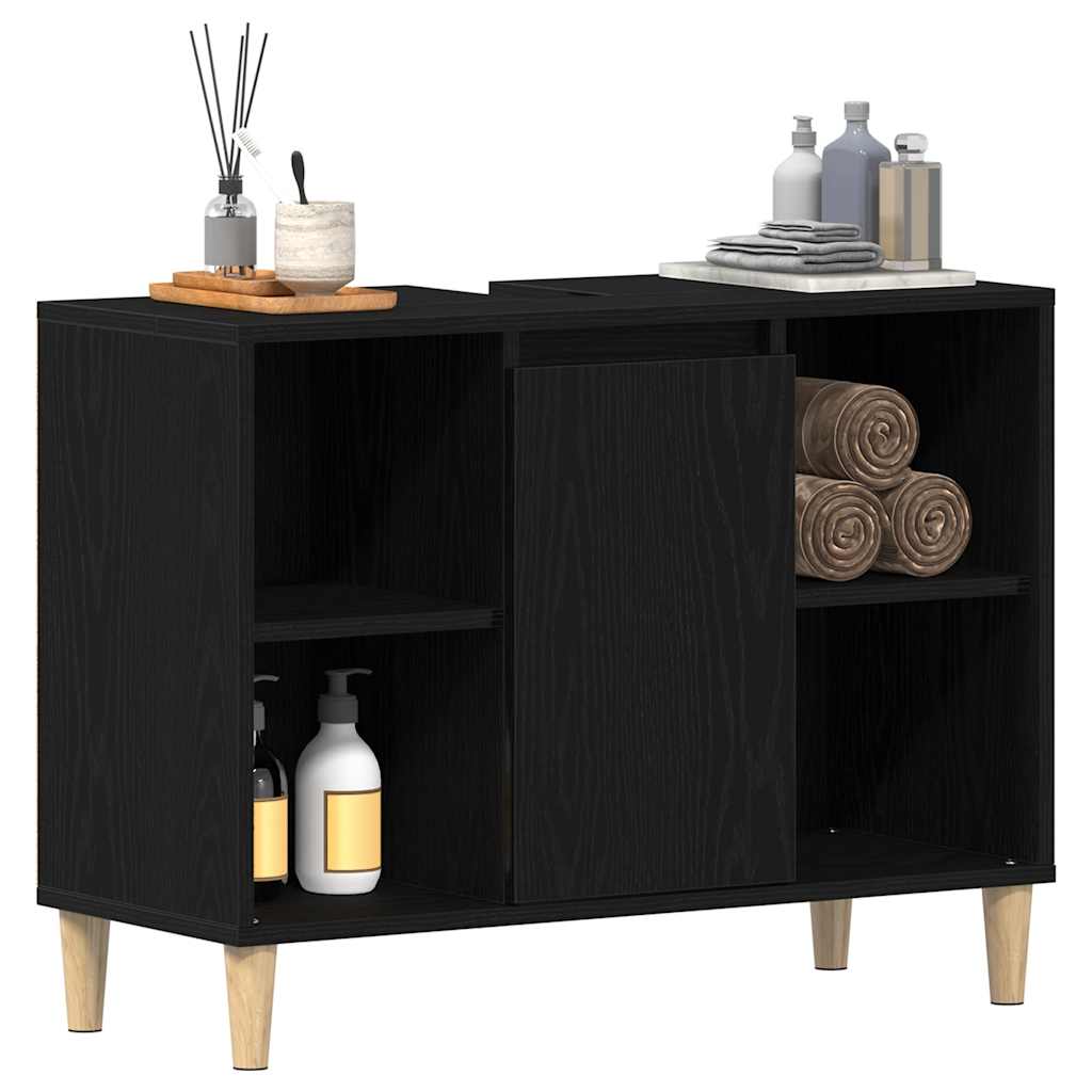 Spülbeckenschrank Eiche Schwarz 80x33x60 cm Holzwerkstoff