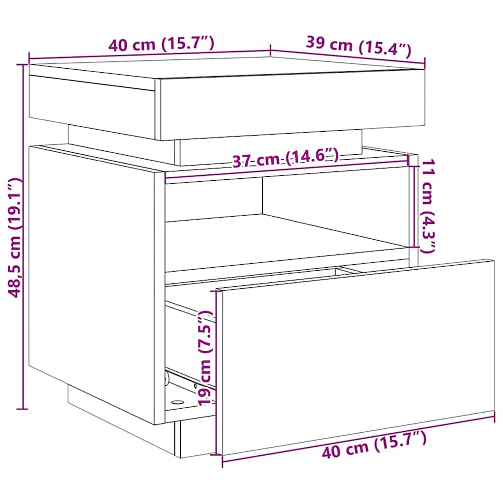 Nachttisch Schwarz Eichen-Optik 40 x 39 x 48,5 cm Holzwerkstoff