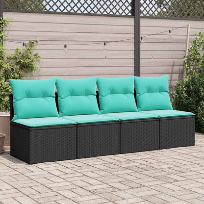 2-tlg. Garten-Sofagarnitur mit Kissen Schwarz Poly Rattan