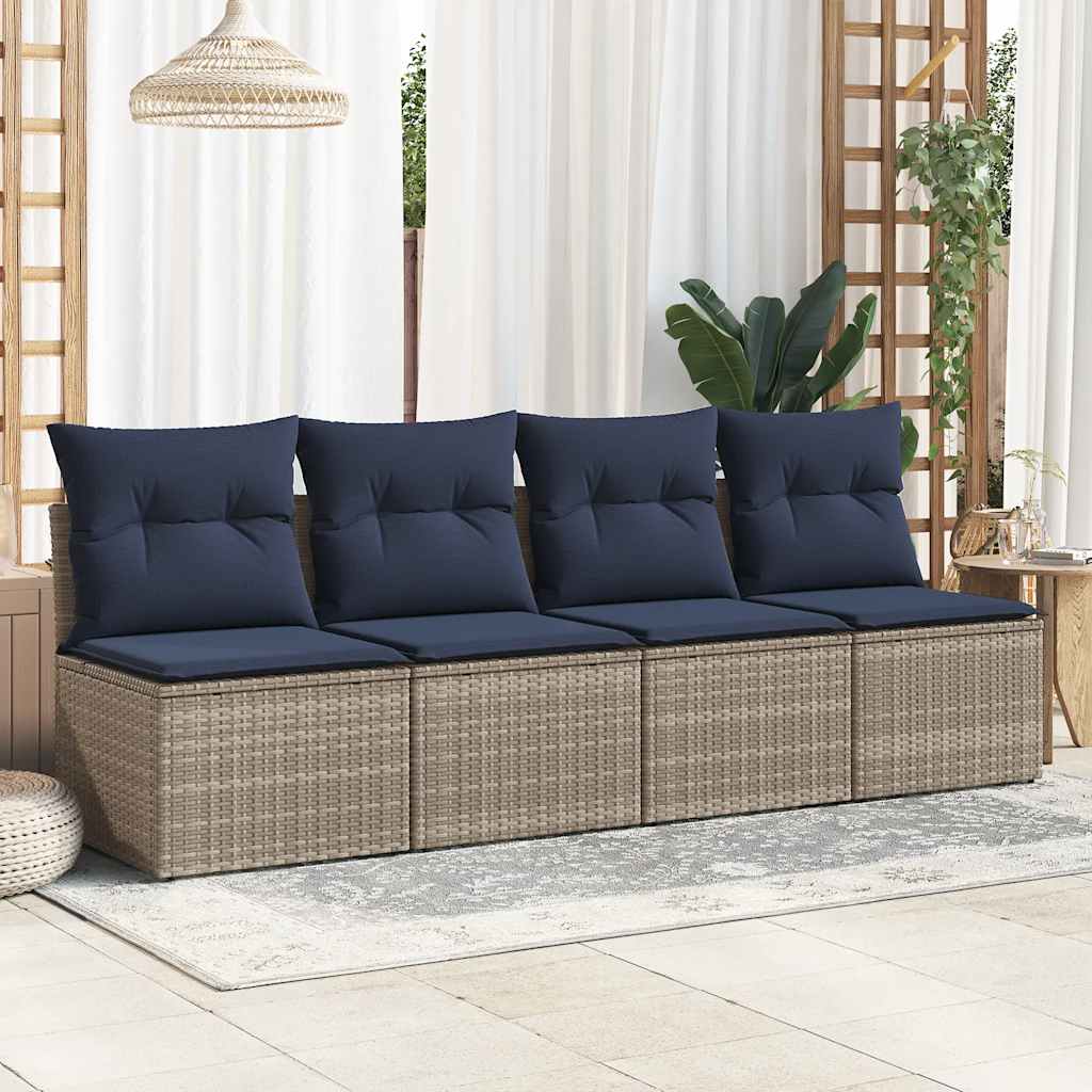 2-tlg. Garten-Sofagarnitur mit Kissen Grau Poly Rattan Akazie