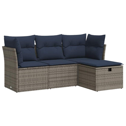 4-tlg. Garten-Sofagarnitur mit Kissen Grau Poly Rattan