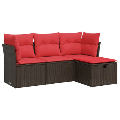 4-tlg. Garten-Sofagarnitur mit Kissen Braun Poly Rattan