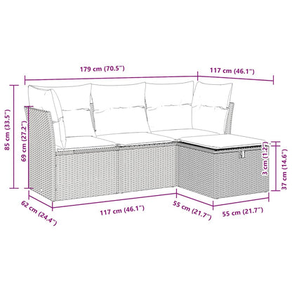 4-tlg. Garten-Sofagarnitur mit Kissen Braun Poly Rattan