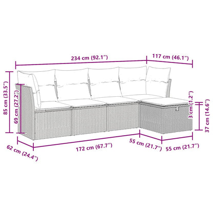 5-tlg. Garten-Sofagarnitur mit Kissen Schwarz Poly Rattan