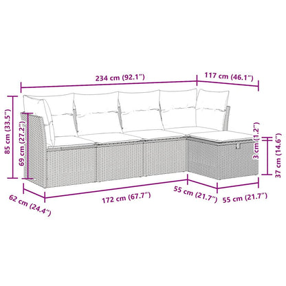 5-tlg. Garten-Sofagarnitur mit Kissen Schwarz Poly Rattan