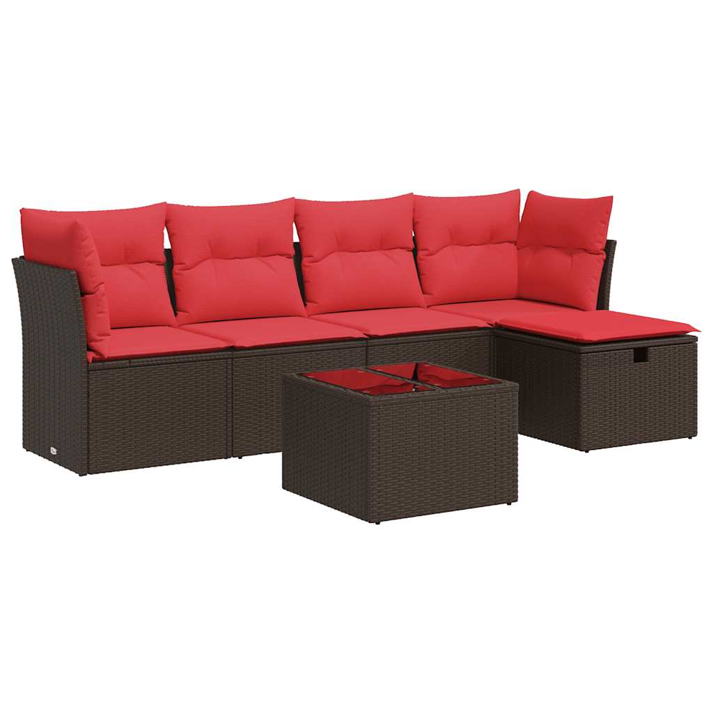 6-tlg. Garten-Sofagarnitur mit Kissen Braun Poly Rattan