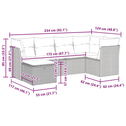6-tlg. Garten-Sofagarnitur mit Kissen Grau Poly Rattan