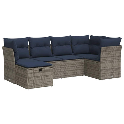 6-tlg. Garten-Sofagarnitur mit Kissen Grau Poly Rattan