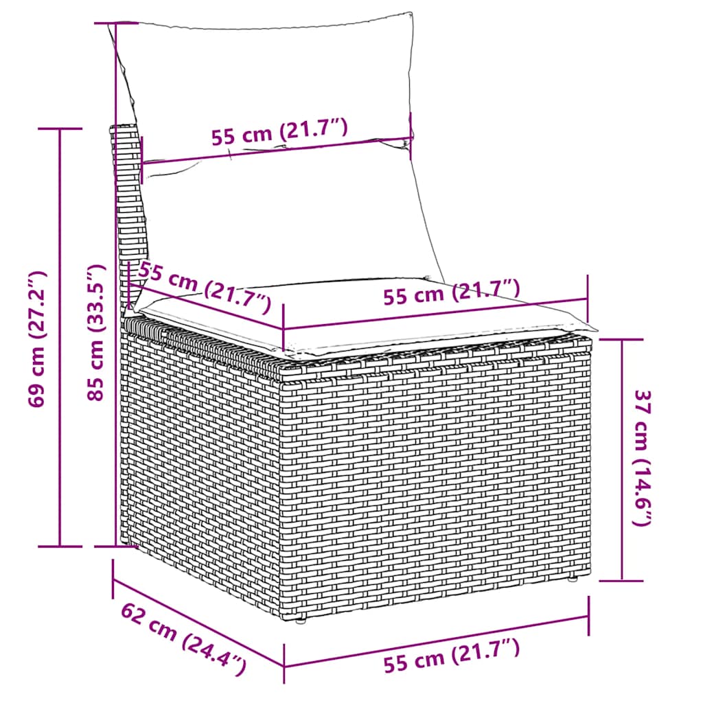 7-tlg. Garten-Sofagarnitur mit Kissen Grau Poly Rattan