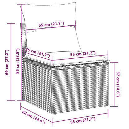 7-tlg. Garten-Sofagarnitur mit Kissen Grau Poly Rattan