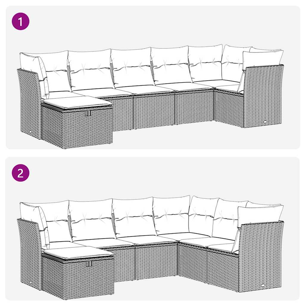 7-tlg. Garten-Sofagarnitur mit Kissen Schwarz Poly Rattan