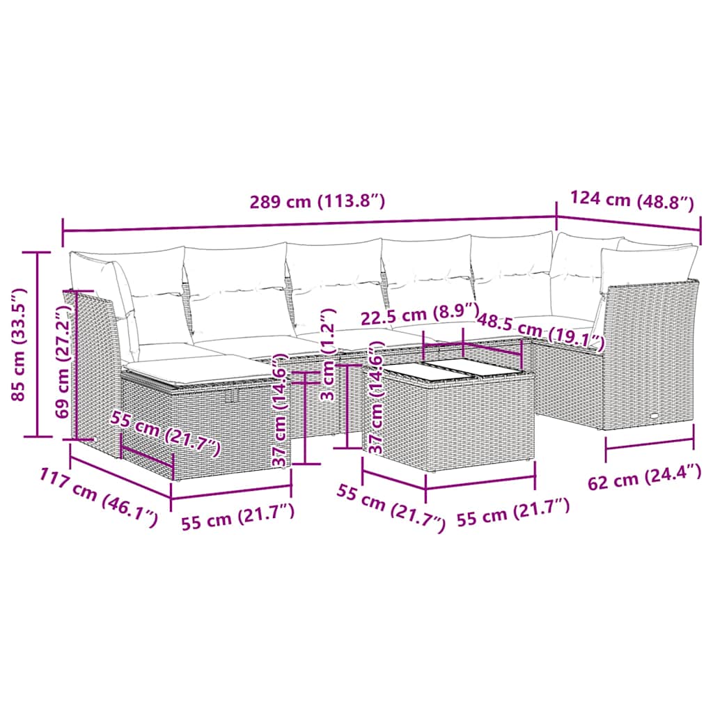 8-tlg. Garten-Sofagarnitur mit Kissen Beige Poly Rattan