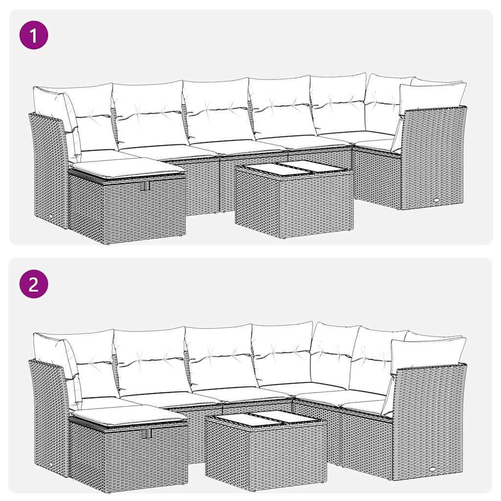 8-tlg. Garten-Sofagarnitur mit Kissen Braun Poly Rattan