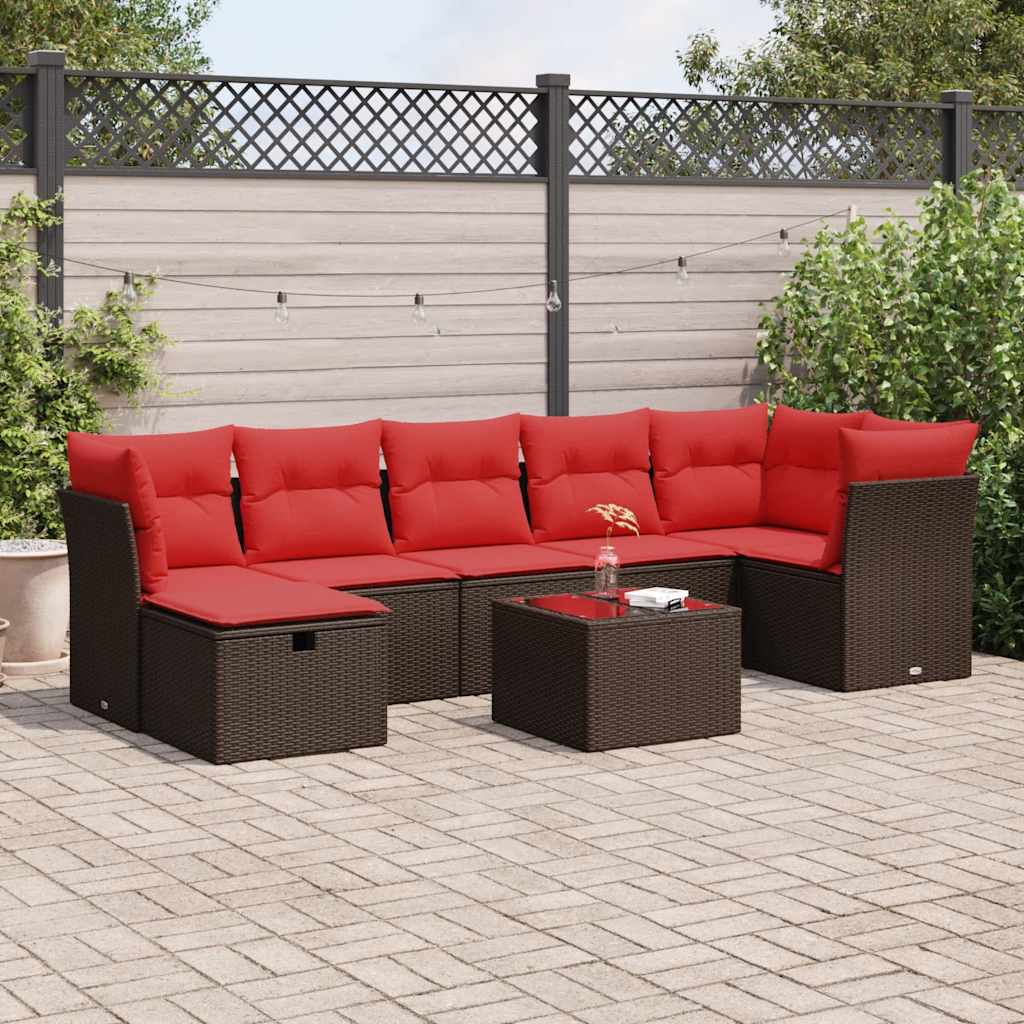 8-tlg. Garten-Sofagarnitur mit Kissen Braun Poly Rattan
