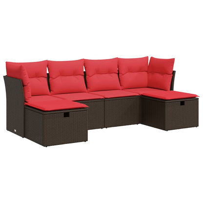 6-tlg. Garten-Sofagarnitur mit Kissen Braun Poly Rattan