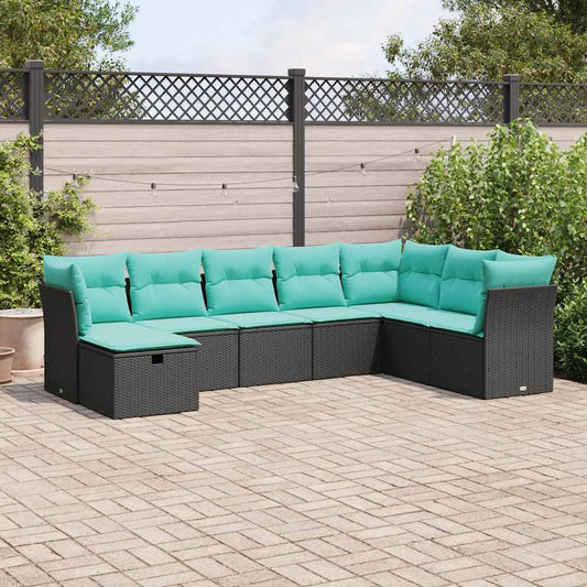 8-tlg. Garten-Sofagarnitur mit Kissen Schwarz Poly Rattan