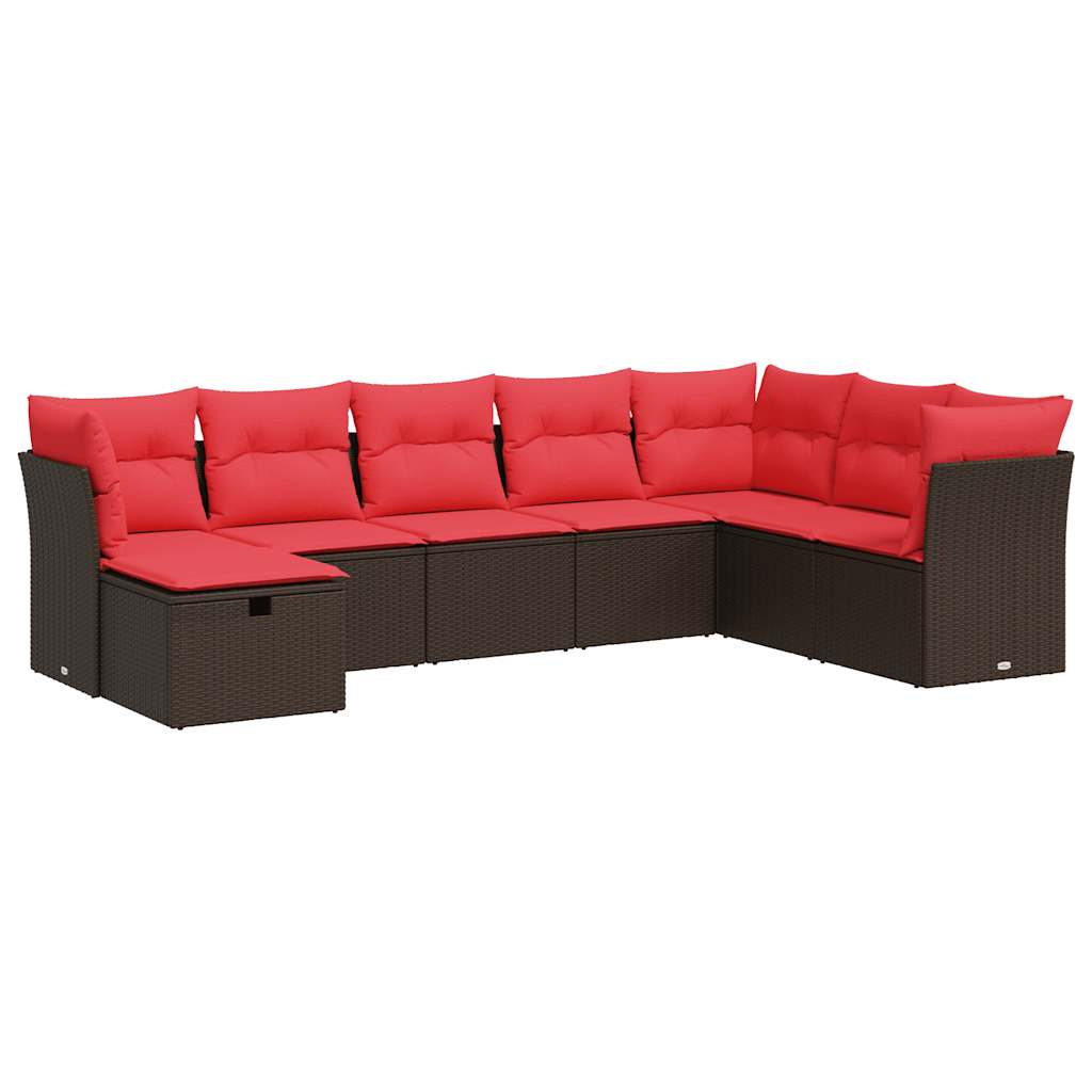 8-tlg. Garten-Sofagarnitur mit Kissen Braun Poly Rattan