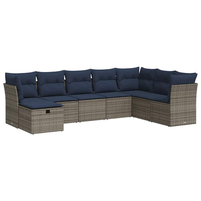9-tlg. Garten-Sofagarnitur mit Kissen Grau Poly Rattan