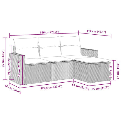 4-tlg. Garten-Sofagarnitur mit Kissen Schwarz Poly Rattan
