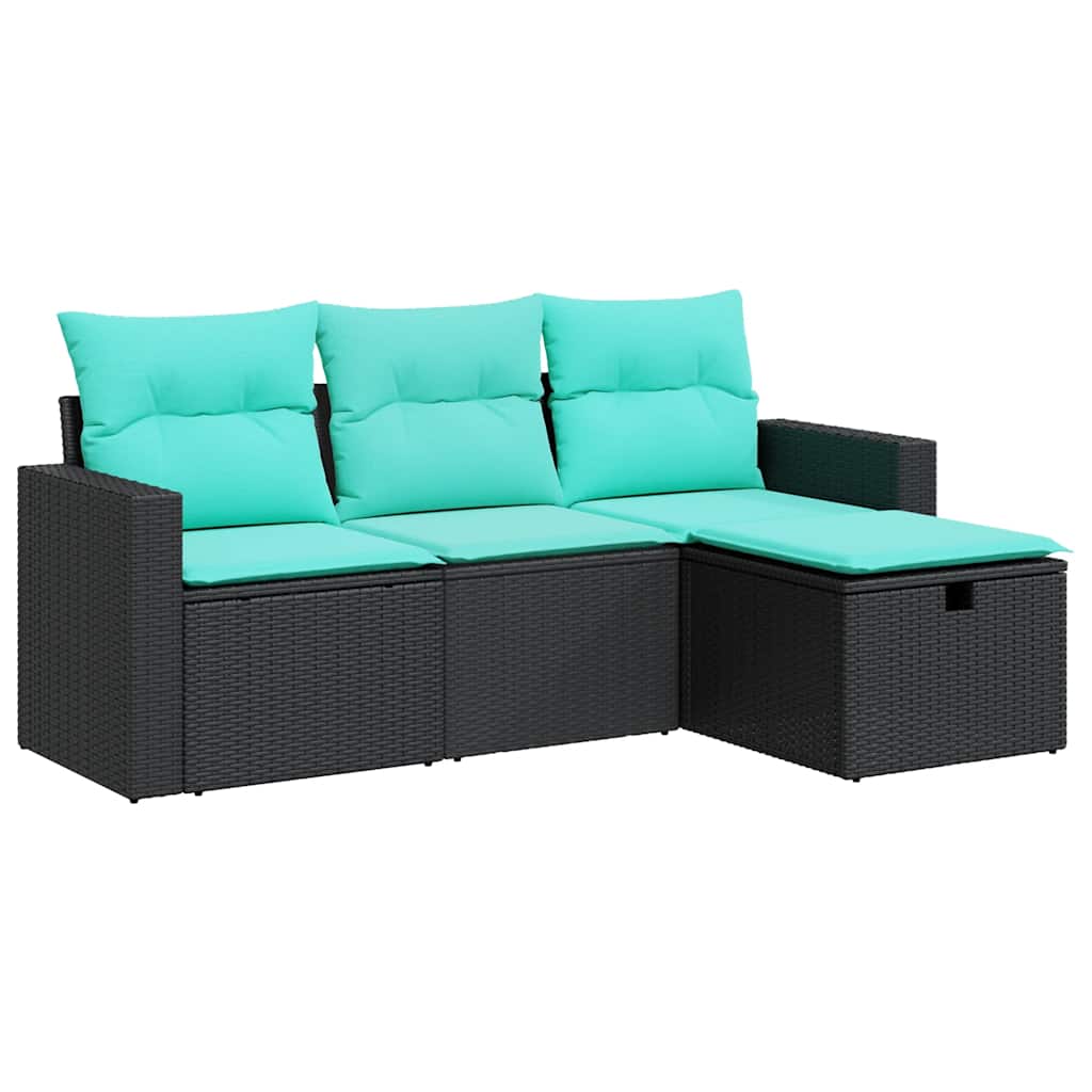 4-tlg. Garten-Sofagarnitur mit Kissen Schwarz Poly Rattan