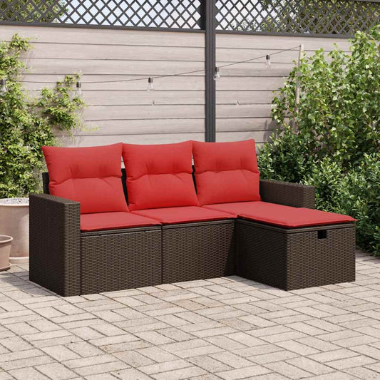 4-tlg. Garten-Sofagarnitur mit Kissen Braun Poly Rattan