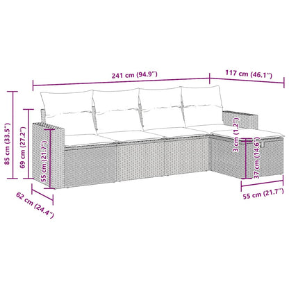 5-tlg. Garten-Sofagarnitur mit Kissen Grau Poly Rattan