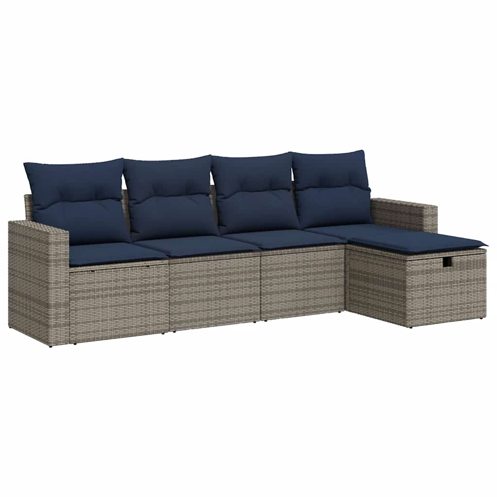 5-tlg. Garten-Sofagarnitur mit Kissen Grau Poly Rattan
