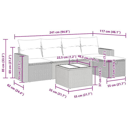 6-tlg. Garten-Sofagarnitur mit Kissen Schwarz Poly Rattan