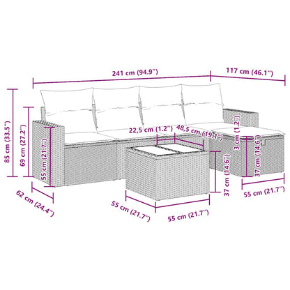 6-tlg. Garten-Sofagarnitur mit Kissen Braun Poly Rattan