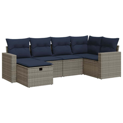 6-tlg. Garten-Sofagarnitur mit Kissen Grau Poly Rattan