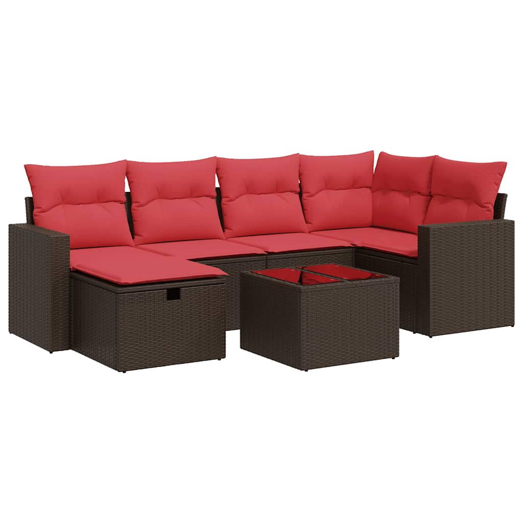 7-tlg. Garten-Sofagarnitur mit Kissen Braun Poly Rattan