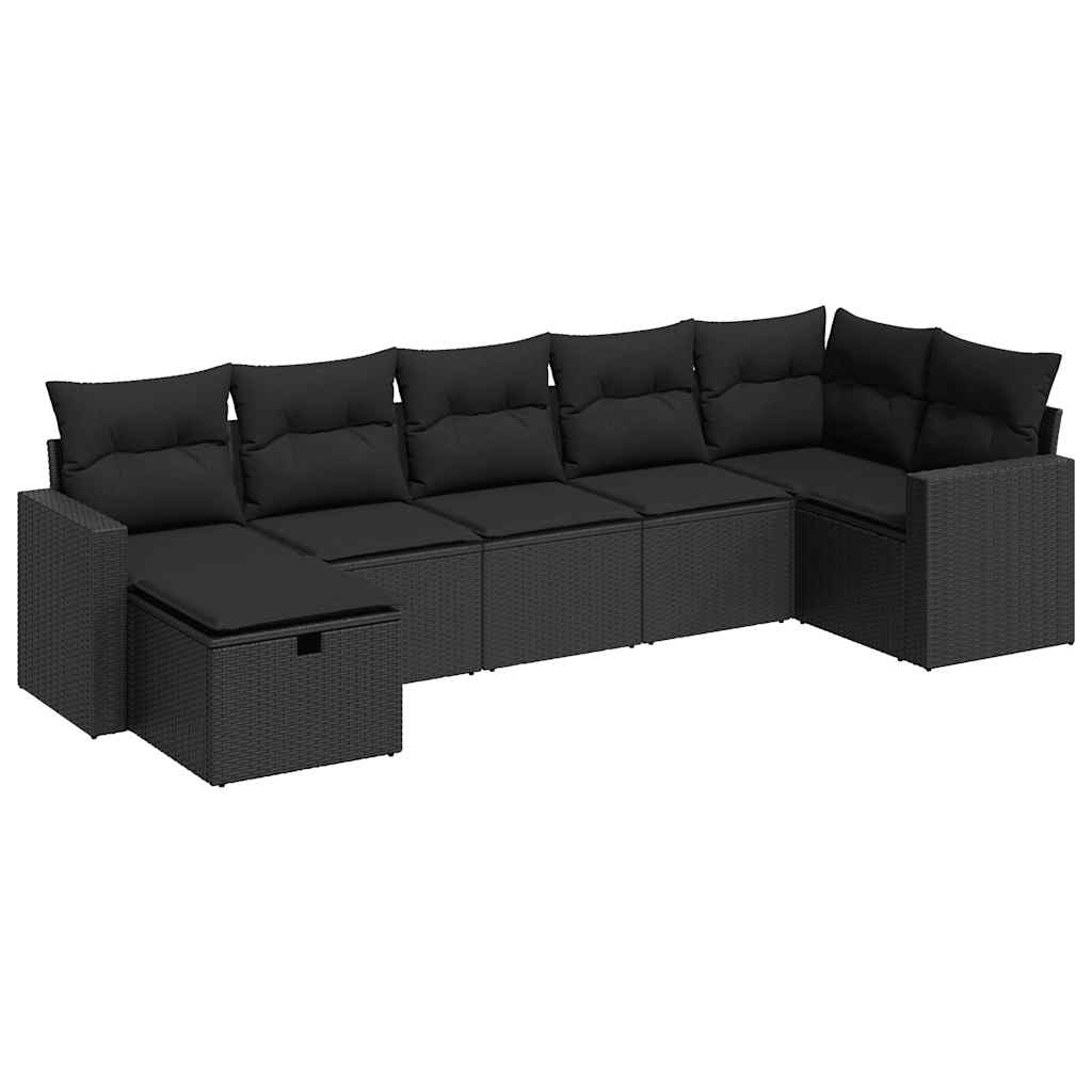 7-tlg. Garten-Sofagarnitur mit Kissen Schwarz Poly Rattan