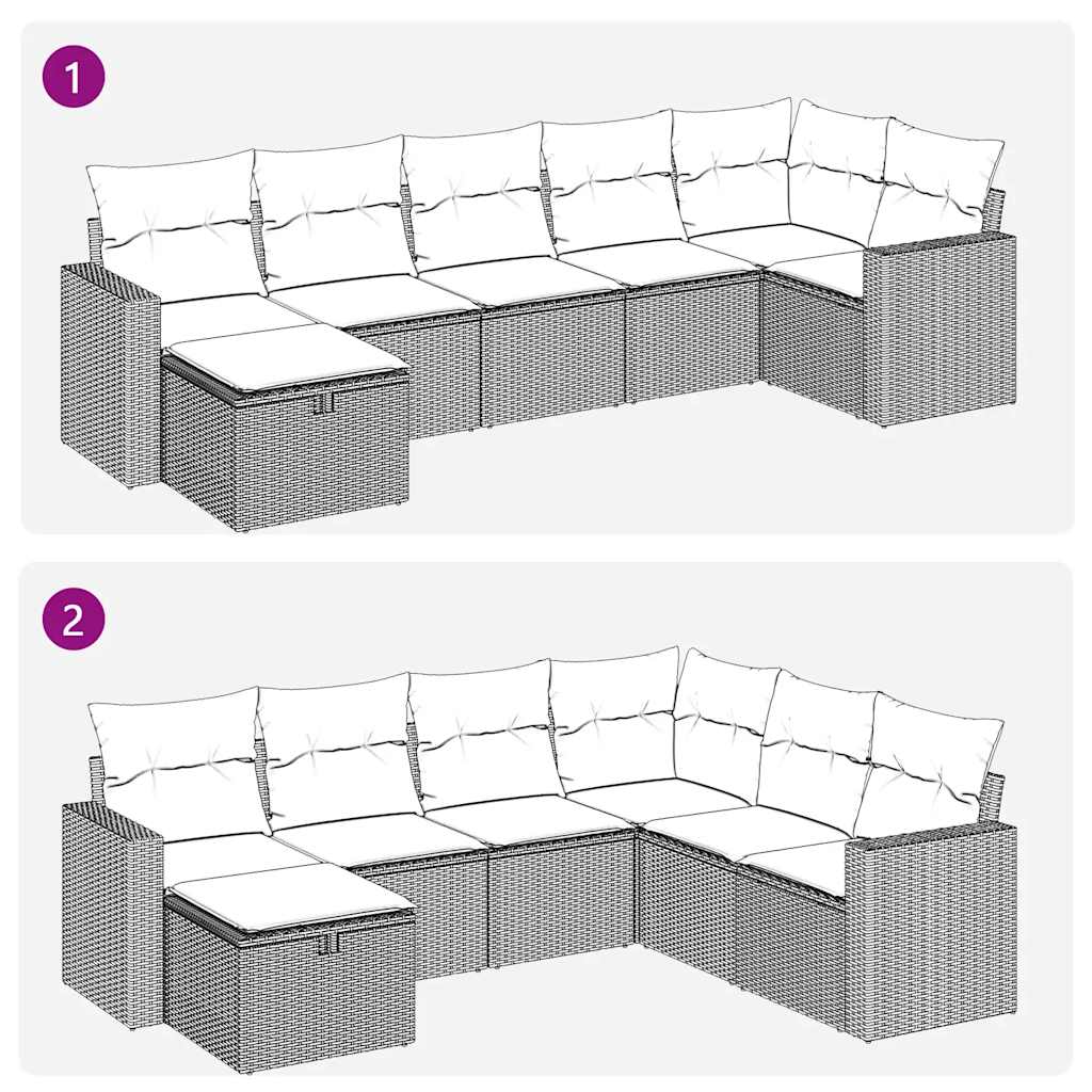 7-tlg. Garten-Sofagarnitur mit Kissen Schwarz Poly Rattan