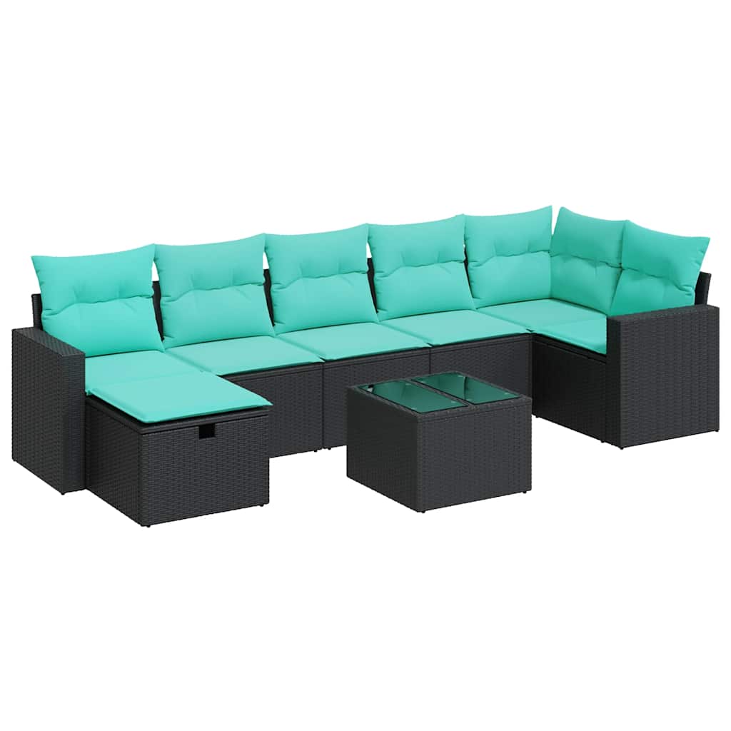 8-tlg. Garten-Sofagarnitur mit Kissen Schwarz Poly Rattan