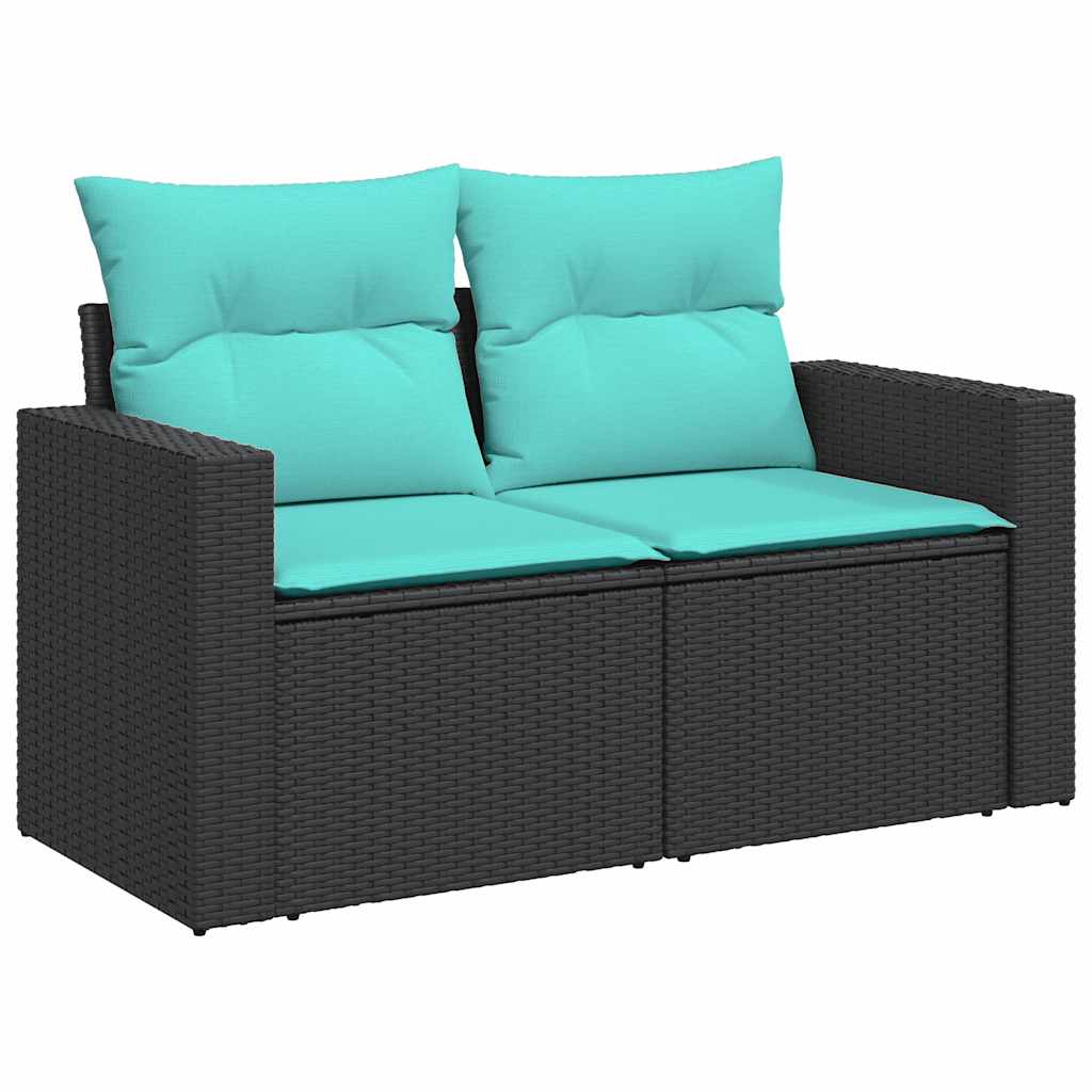 8-tlg. Garten-Sofagarnitur mit Kissen Schwarz Poly Rattan