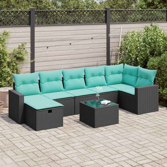 8-tlg. Garten-Sofagarnitur mit Kissen Schwarz Poly Rattan