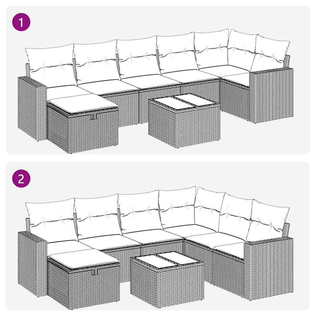 8-tlg. Garten-Sofagarnitur mit Kissen Braun Poly Rattan