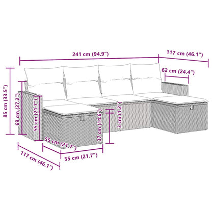 6-tlg. Garten-Sofagarnitur mit Kissen Schwarz Poly Rattan