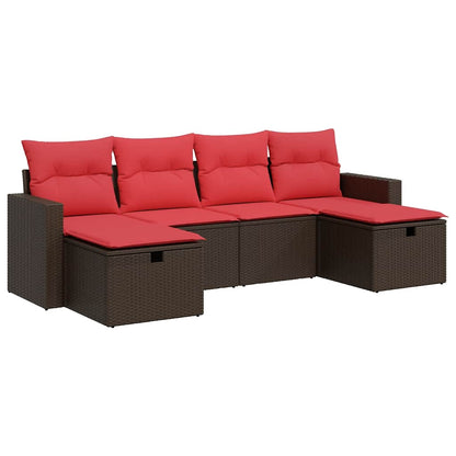 6-tlg. Garten-Sofagarnitur mit Kissen Braun Poly Rattan