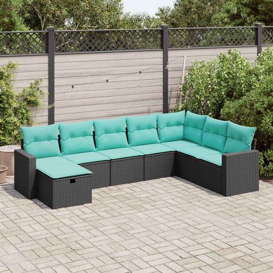 8-tlg. Garten-Sofagarnitur mit Kissen Schwarz Poly Rattan