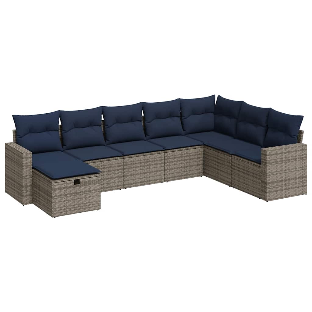 8-tlg. Garten-Sofagarnitur mit Kissen Grau Poly Rattan