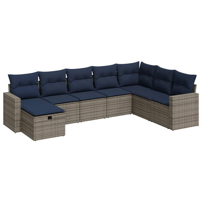 8-tlg. Garten-Sofagarnitur mit Kissen Grau Poly Rattan