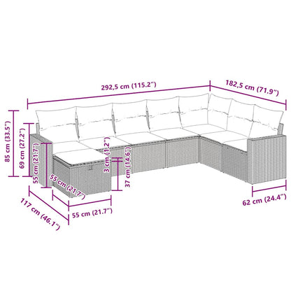 8-tlg. Garten-Sofagarnitur mit Kissen Grau Poly Rattan